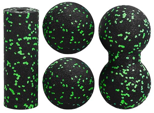 Bola de Masaje de 4 Piezas Para Automasaje,Bolas Miofasciales,Bola de Masaje de Cacahuete,Columna Vertebral y Piernas,Aliviar el Estrés y Relajar los Músculos Apretados (Verde)