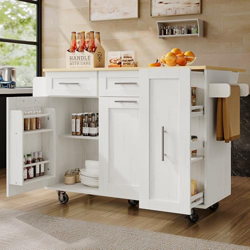 VIVCA Moderna isola da cucina, armadio a buffet, carrello da pranzo con venature del legno, tavolo da pranzo multifunzionale con spazio di archiviazione, carrello da pranzo con scaffali per snack e