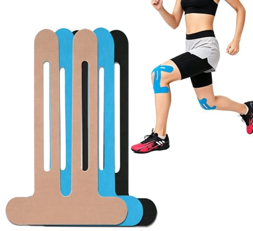 Paquete de 12 Cintas de Kinesiología Precortadas para Rodillas, Impermeables y Transpirables - Cintas Elásticas para Alivio del Dolor Muscular y Soporte en Actividades Deportivas - Sin Látex ni Caucho