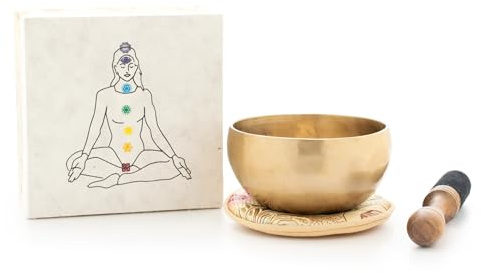 Presentbox Balance med tibetansk sångskål I 400–450 g I för yoga, meditation och avkoppling I presentbox gjord av hållbart naturpapper I inkl. klopp/Pad I Fair Trade I Handgjord av Nepal