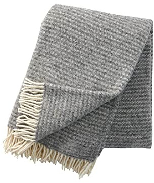 KLIPPAN Creme-hellgrau gerippte Wolldecke aus Öko Lambswool, 130x200cm