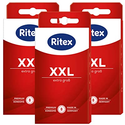 Ritex Kondome XXL – Extra große Kondome 24 Stück für mehr Komfort & intensives Empfinden, Kondom mit extra viel Gleitfilm – vegan, dermatologisch getestet, Made in Germany