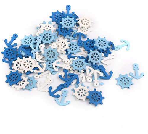 Winomo Lot de 100 pendentifs en bois en forme de bateau, timon et ancre pour décoration de la maison. Couleur aléatoire.