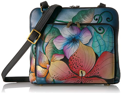 Anna by Anuschka Women's Genuine Leather Zip Around Cross Body | Medium Organizer with External Credit Card Pocket | Midnight Floral