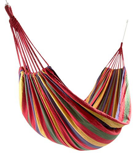 ZOLLNER Hängematte 210x150 cm - für eine Person - aus Mischgewebe - mit praktischer Tragetasche - schönes Streifendesign - hohe Belastbarkeit - in rot