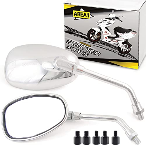 Area1 Universal Motorroller Rückspiegel Paar chrom e-geprüft M8/M10 + Adapter, für z.B. LX LXV Sprint GTS GT GTV ET2 ET4 Primavera Django Habana Mojito