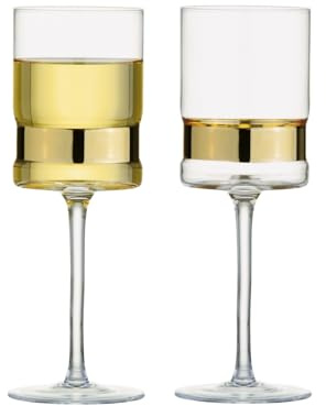 Anton Studio Designs SoHo Handmade Wine Glasses Perfect for Red Wine, White Wine, Water, or Beverages - 350 ml - Gold - Set of 2 Elegant Wine Glasses