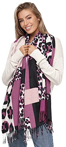 GLAMEXX24 Sciarpa XXL da Donna Scaldacollo Caldo Leopardo Con Frange Poncho Oversize