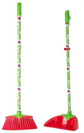 Vigar Kids - Escoba y Recogedor Infantil - Modelo con Flores y Mariquitas - 22 x 16 x 77,5 cm - Set de Juguetes de Limpieza del Hogar - Verde y Blanco