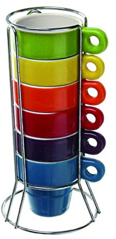 Paxanpax PSA462_09 Stackable Set of 6 Espresso Coffee Ceramic Mugs & Stand for Senseo Coffee Machines