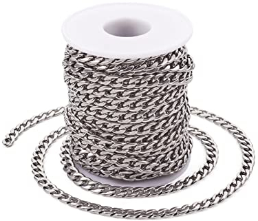 Catena a maglia barbazzale, 9 x 6 mm, non saldata, in acciaio inox, 6 m/rotolo, per la realizzazione di collane, gioielli e accessori fai da te