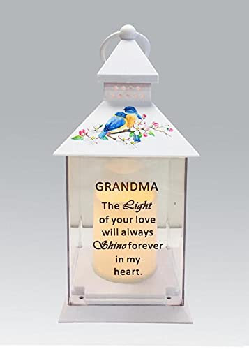Grandma Memorial Light Up Lantern - Bird Floral Candle Graveside Memory Remembrance