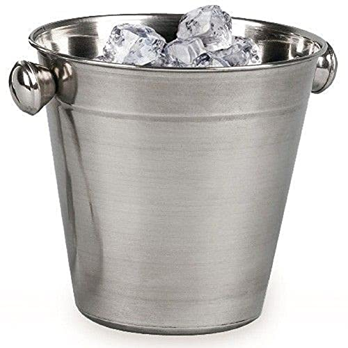 Tradineur - Cubitera de acero inoxidable, diámetro 14 cm, cubo para cubitos de hielo con asas, acabado mate, recipiente para enfriar botellas, bebidas, champán, vino, cerveza