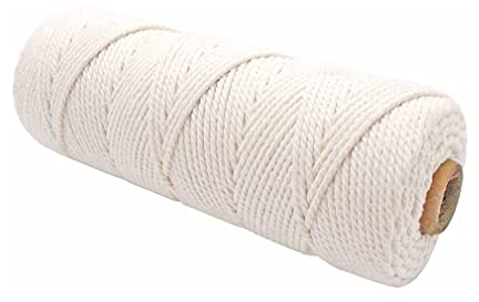 Makramee-Schnur 2 mm*100 m, 3-strängig weiche natürliche Baumwollschnur Garn Kochschnur für handgefertigte Pflanzenaufhänger DIY Handwerk Binden Fleisch Wandbehang Weben Dekoration, Beige