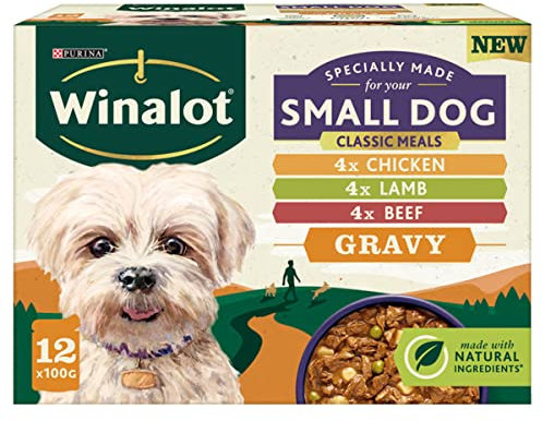 WINALOT Meaty Chunks Small Dog Mixed in Gravy Wet Dog Food Pouches 12x100g (Pack of 4)