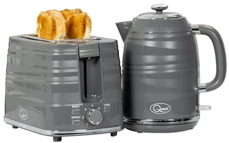 Quest 36079 Harmony Kettle & Toaster Set / 1.7L Rapid Boil Kettle & 2 Slice Toaster/Spout Filter Kettle / 7 Setting Toaster/Sleek Modern Kitchen Essentials Set (Grey)