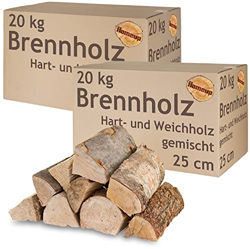 Bois de Chauffage Mixte 40 kg Hêtre Chêne Bouleau Pin Epicéa Bol à feu Bois pour poêles et cheminées Gril 25 cm Chambre séchés flameup