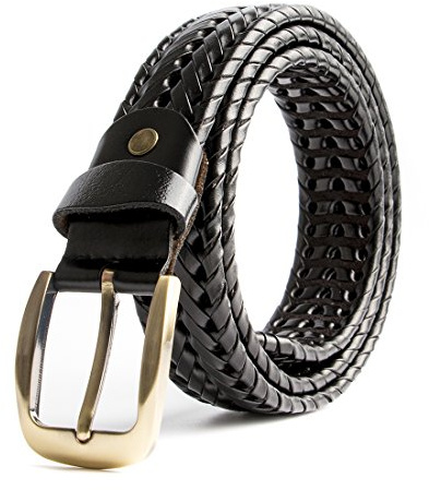 TUHOHUT Men Braided Woven Genuine Leather Casual and Dress Belt 35mm wide (Black 1, waist:33~37)