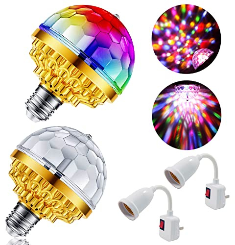MIKWOAB 2 Pack Colorful Magic Rotating Ball Light, LED Plug in Disco Ball Light, RGB Disco Light Bulb, Party Lights Dj Disco Lights with Sockets for Home Room Dance Parties Bar Karaoke