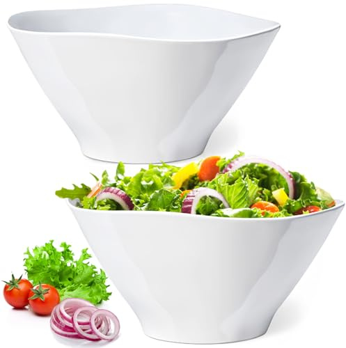 Qxbekmor 10 Salad Bowls, 114 oz. Unbreakable Plastic Serving Bowls for Salads, Fruits, Entertaining, Dinner Parties, Microwave & Dishwasher Safe, BPA-free, Set of 2