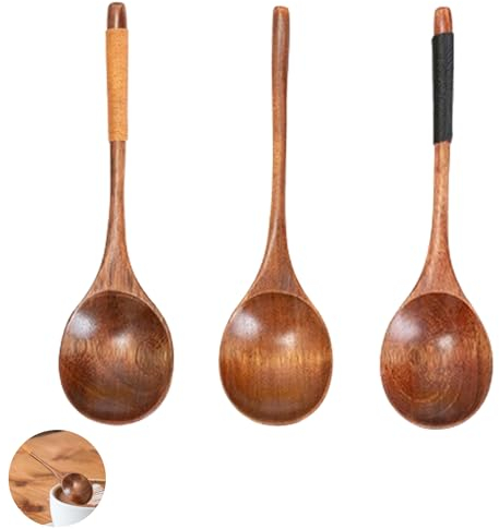 Set De 3 Cuillères En Bois Petite, Cuillère À Mélanger À Café En Bois, Créatif Cuillère À Soupe Asiatique Japonaise, Pour Miel Poudre Confiture Lait (Ligne Brune, Ligne Noire)