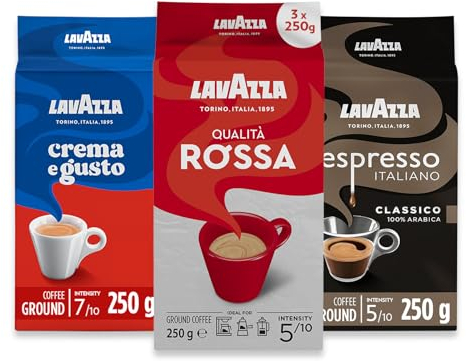 Lavazza Ground Coffee - Espresso Italiano, Rossa & Crema Gusto - 3 Pack