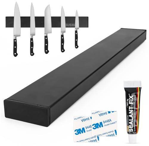 30 cm Magnetleiste Messer selbstklebend, Magnetischer Messerhalter, Magnetleiste Messerblock aus Edelstahl, Kann ohne Bohren installiert Werden, Kann Eisenmesser oder Utensilien Aufnehmen