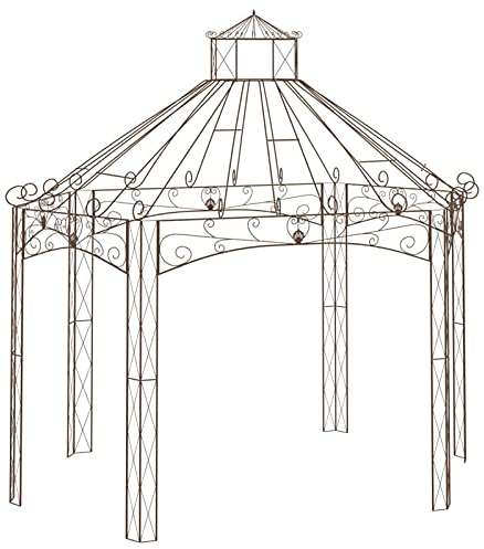 LAPOOH Trädgårdspaviljong, vikbar paviljong, pergola, festtält, markis och soltält, trädgårdspaviljong, grillpaviljong, antikbrun 400 x 258 x 378 cm järn