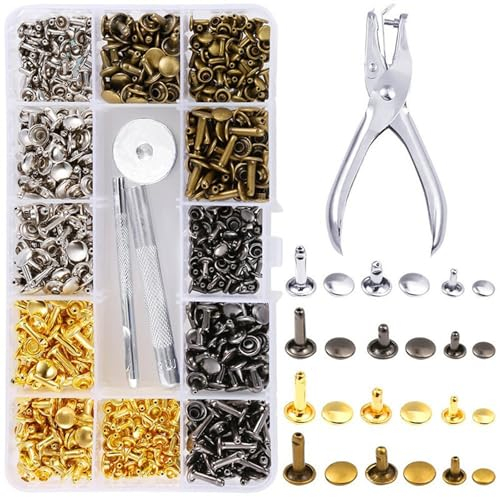 Belvanr Leder Nieten Set 360 Set Leather Rivets 12mm 8mm 6mm Nieten für Leder Hohlnieten Kleidung Snaps mit 3 Stück Fixierung Werkzeug und Lochzange für DIY Handwerk Reperatur Dekoration