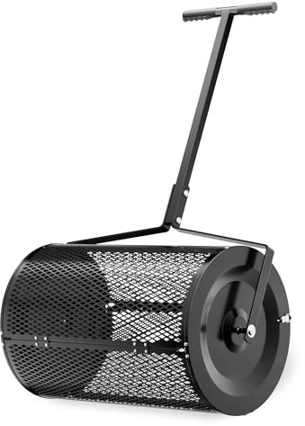 Wiltec Esparcidor de compostaje 75 l con 60 cm de ancho de trabajo mango T rodillo distribuidor de abono, estiércol, cal, musgo, compost, turba fertilizante tambor esparcidor semillas