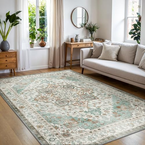 BEIMO Tappeto Salotto Pelo Corto Vintage, Tappeto Camera Da Letto, Tappeti Antiscivolo Lavabile, Tappeti Persiano per Cameretta, Soggiorno, Sala, Scendiletto, Azzurro, 120x170cm