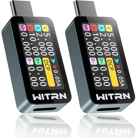 Heemol 2PCS 10A USB C Tester Messgerät 4-36V Digital Strommesser PD Power Meter USB C Messgerät Strommessgerät Farbe IPS LCD Multimeter Voltmeter Power Meter