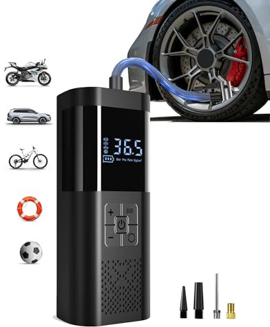 SERVOMASTER Compresor Aire Portatil, 150PSI Compresor Aire Coche, Inflador Ruedas Coche con Manómetro, Inflador Electrico, con Luz LED para Coches Moto Bicicleta Bola