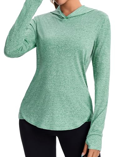 Gyabnw Shirt Langarm Damen Sport Hoodie mit Daumenlöchern und Reflektierendem Rücken UV Schutz für Laufen Yoga Kleidung Damen