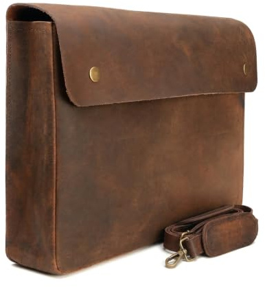 WANDERINGS Genuine Full Grain Leather Folder with Removable Strap - Handcrafted Folio Document Organizer - Leather Document Holder for Men and Women - Fits 15 14 13 Tablets and Laptops