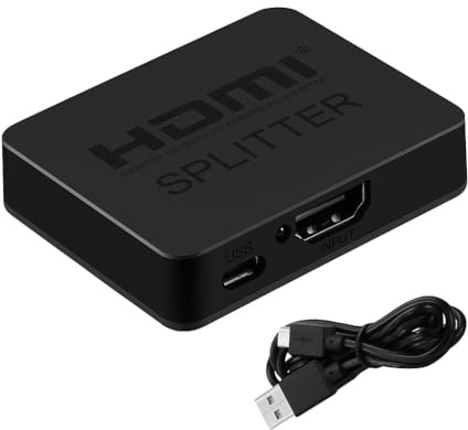 HDMI Splitter 1 in 2 Out 4K 1080p, HDMI Extender for Dual Monitors with Audio Synchronization, Double Adapter for HDTV Projector Blu-Ray DVD Macbook PC Desktop Fire Stick PS3/4/5
