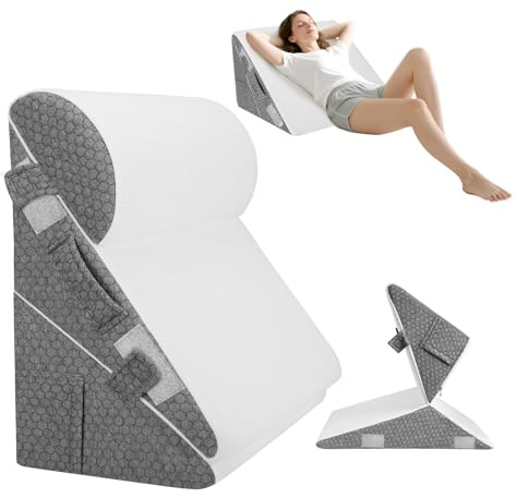 Neulriscn Bed Wedge Pillow, Memory Foam Triangle Pillow Cushion with Headrest for Acid Reflux Relief, Snoring, Adjustable Bed Wedge for Sitting Up in Beds, Back Support Pillows for Sleeping Upright