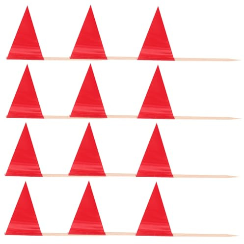 SHOWERORO Cure-dents Décoratifs Rouges 2,5x3,5 Cm En Lot De 100, Drapeaux Triangulaires Pour Apéritifs, Cupcakes Et Fruits, Matériau Non Toxique, Décorations Festives Pour Mariages Et Anniversaires