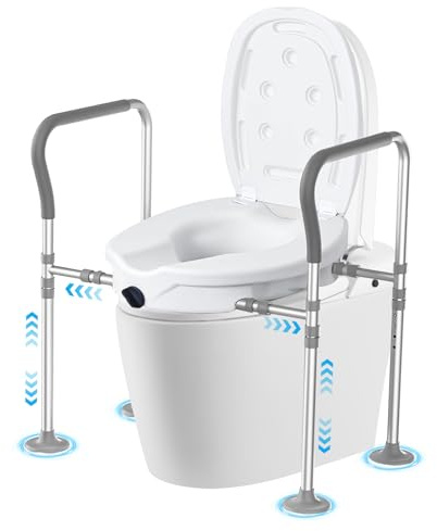Rialzo WC per Anziani Comoda Sedie WC con Braccioli e Tavoletta Alzawater per Anziani e Disabili Larghezza e Altezza Regolabile
