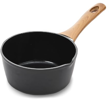 Blackmoor 16cm Milk Pan with Wood Effect Bakelite Handle & Pouring Lip/Non-Stick Ceramic-Coated Saucepan, PFAS-Free, Suitable for All Hob Types/Sherwood Classic Range 65269