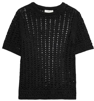 Marks & Spencer Top de Punto Texturizado con Alto Contenido en Algodón para Mujer, Ajuste Entallado