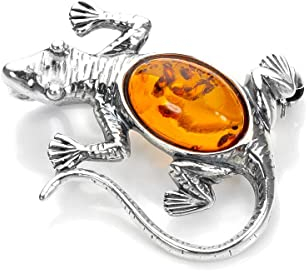 Sterling Silber und Baltischer Bernstein Gecko Brosche