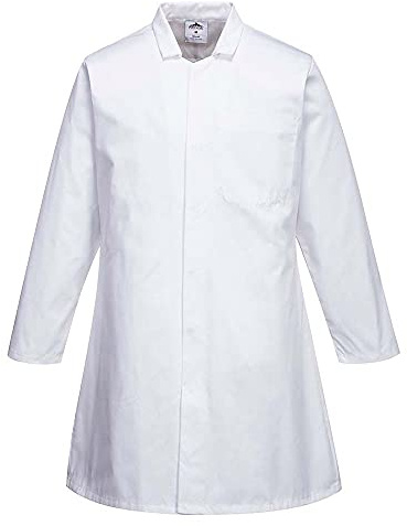 Portwest 2202 Livsmedelssäkerhet Arbetskläder Kappa Inre Bröstficka Hållbar | Vit, 2XL, 1 Ficka, Unisex, Polybomull, Tryckknappar Fram, Främre Knappstängning, Dold Framficka, Polyester, Maskintvättbar