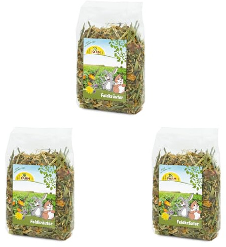 JR FARM Hierbas de Campo | Paquete Triple | 3 x 200 g | Alimento complementario para Todos los roedores y Conejos Enanos | Hierbas de Campo secas con Copos de Cereales aromáticos y Verduras