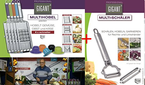 Novabest Gigant Multihobel + V-Messer + Edelstahl-Schäler (Gesamt 4 Einsätze) (Grün)