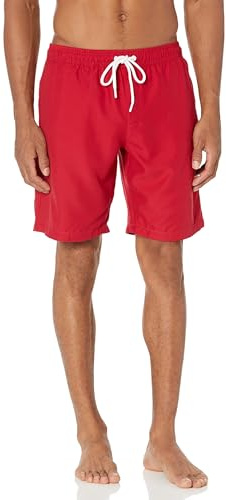Amazon Essentials Bañador de 23cm con Forro de Malla, Bolsillos y Cierre con Cordón Hombre, Rojo, M