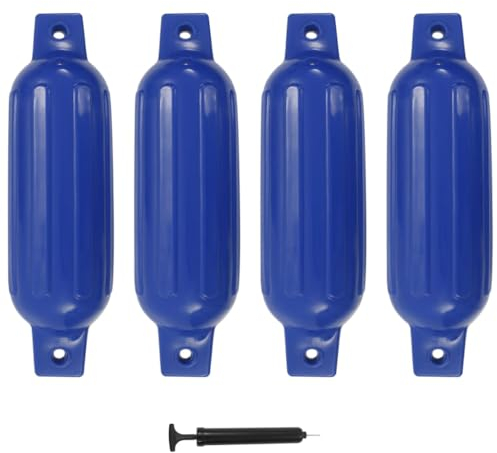 vidaXL 4X Bootsfender mit Pumpe Fender Langfender für Boot Prallschutz Rammschutz Bootschutz Stegfender Kugelfender Blau 41x11,5cm PVC