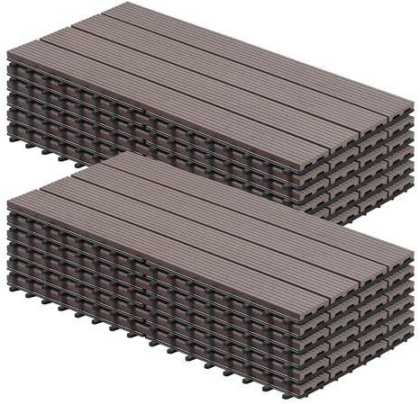 WOLTU WPC Dalle de sol Revêtement Carrelage 30x60cm pour jardin terrasse système plug-in pour fixation, Brun 12 pièce / 2 m²