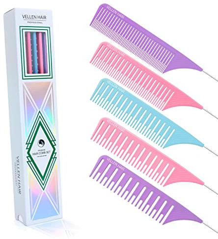 Vellen Hair Ultimate Strähnchen-Kamm-Set Hitzebeständig, PEI-Material 430°F Hitzebeständig, Professionelle Strähnchen Kamm, Balayage-Kamm mit extra langer Edelstahlnadel – 5 Größen (Violett)