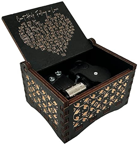 Mini Music Box 18 Note Hand Crank Engraved Wood Music Box for Dear Wife Girlfriend Valentine Xmas Wedding Anniversary Present (Can't Help Falling in Love-Wind up)